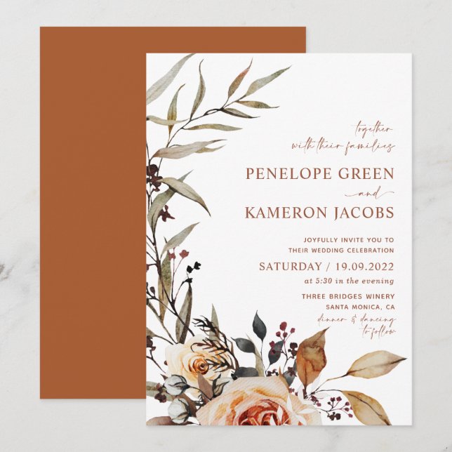 Invitación a la Boho Fall Wedding (Anverso / Reverso)