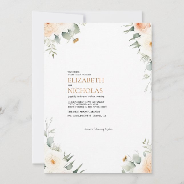 Invitación a la Boho Floral Greenery Botánica Boda (Anverso)
