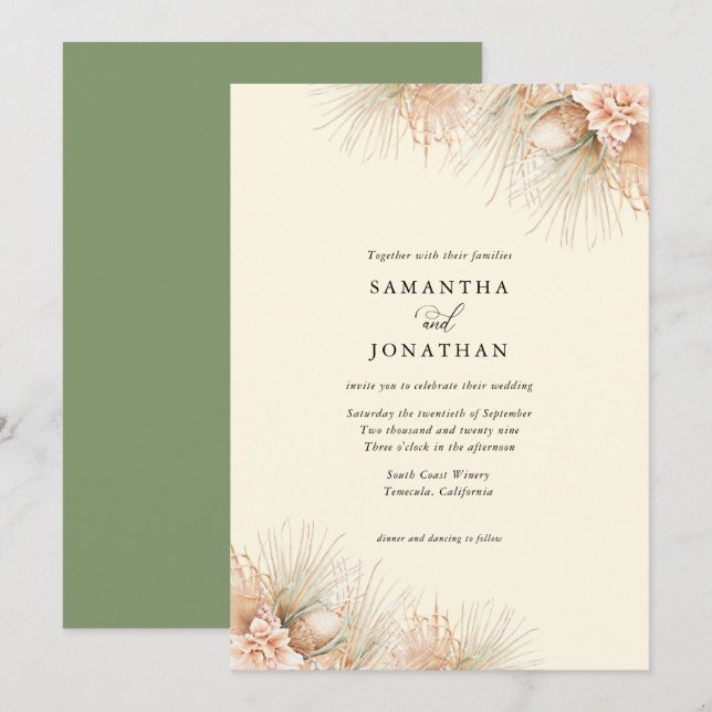 Invitación a la Boho Sage Green Wedding (Anverso / Reverso)