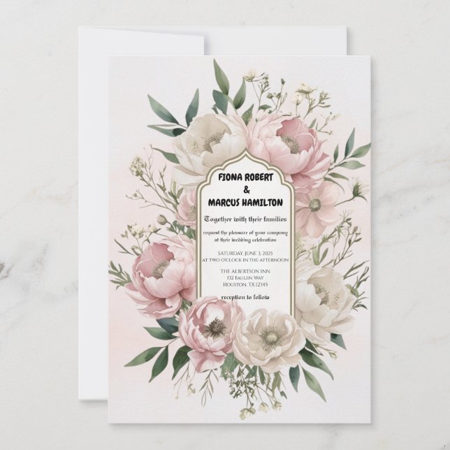 Invitación a la Boho Wedting - Peonies con vegetac (Anverso)