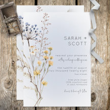 Invitación a la Boho Wildflower Modern Blue Weddin