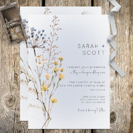 Invitación a la Boho Wildflower Modern Blue Weddin