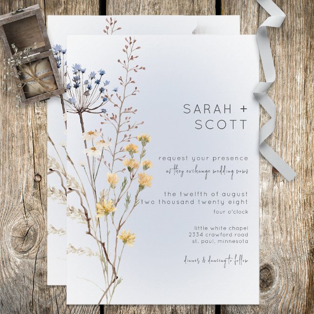 Invitación a la Boho Wildflower Modern Blue Weddin (Subido por el creador)
