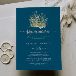 Invitación a la Boho Wildflower Navy Quinceañera