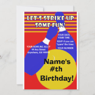 Invitación a la bolera de cumpleaños.