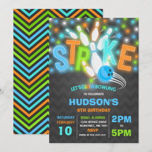 Invitación a la bolera de resplandor Neon Glow Bow