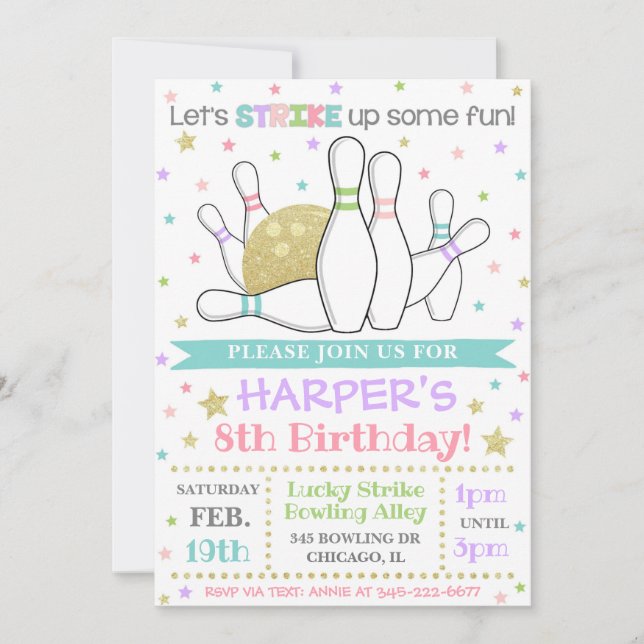 Invitación a la bolera para el cumpleaños (Anverso)