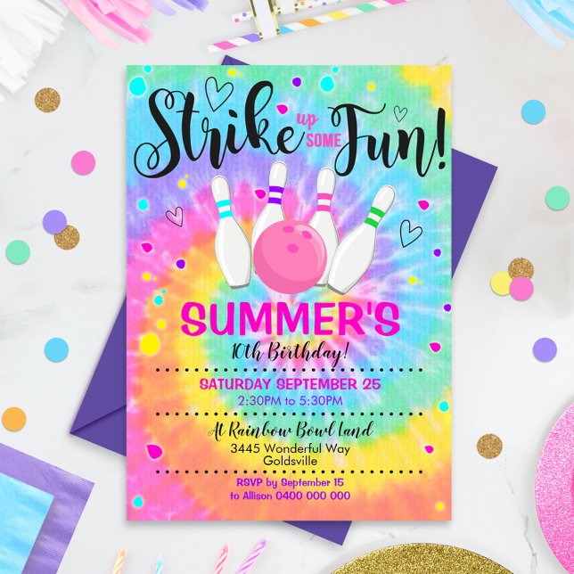 Invitación a la bolera Tie Dye Bowling Invitacione (Subido por el creador)