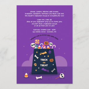 Invitación a la bolsa de halloween con trucos o tr
