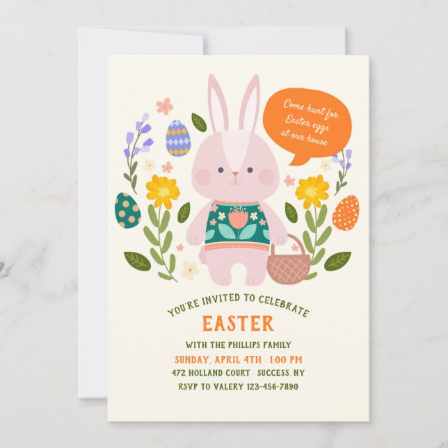 Invitación a la búsqueda de huevos de Pascua (Anverso)