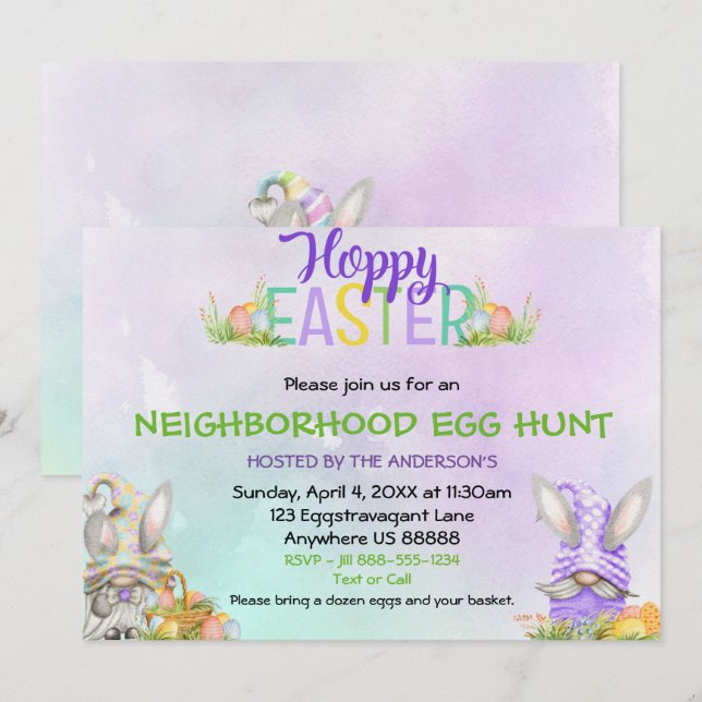 Invitación a la cacería de huevos de Pascua (Anverso / Reverso)