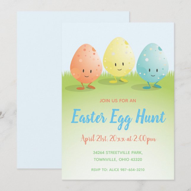 Invitación a la cacería de huevos de Pascua (Anverso / Reverso)