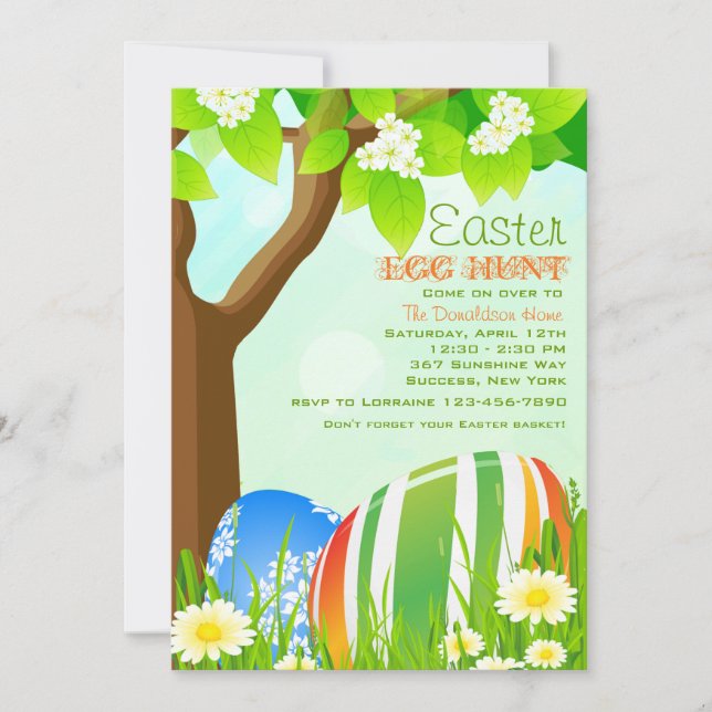 Invitación a la cacería de huevos en el jardín de  (Anverso)