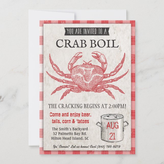 Invitación a la cacerola de cangrejos de mariscos (Anverso)
