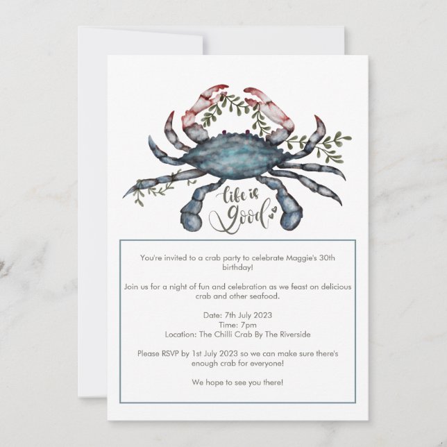Invitación a la cacerola de mariscos de cangrejo a (Anverso)