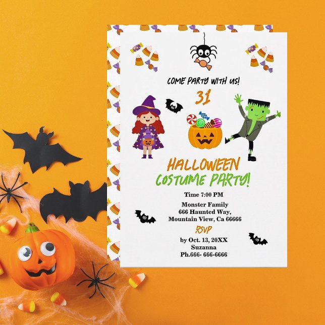 Invitación a la caída de la fiesta de Halloween co (Cute Kids Halloween Party Invitation - Create your own)