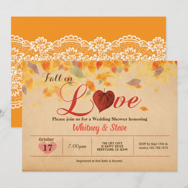 Invitación a la caída en el amor Wedding Shower rú (Anverso / Reverso)
