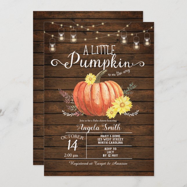 Invitación a la calabaza en Baby Shower Rustic Woo (Anverso / Reverso)