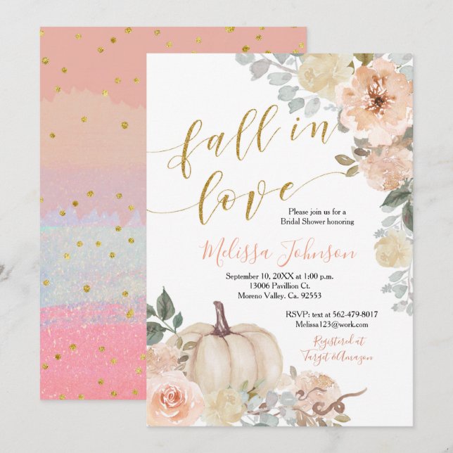 Invitación a la calabaza rosa de piel de calabaza (Anverso / Reverso)