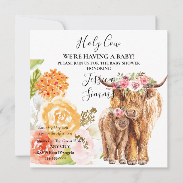 Invitación a la calma de Holy Cow Baby Shower Boho (Anverso)