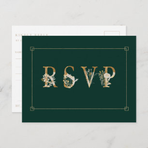 Invitación a la Canción RSVP de Boda Floral Dorada