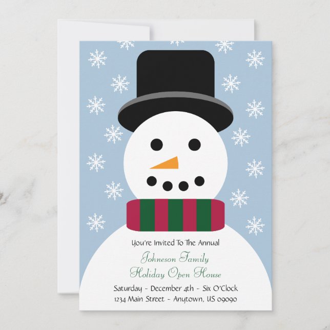 Invitación a la Casa Abierta de Navidades Snowman (Anverso)