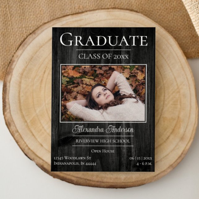 Invitación a la Casa Abierta de Rústica Graduación (Rustic Photo Graduation Open House Invite)