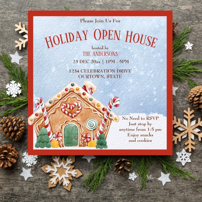 Invitación a la casa abierta de vacaciones de jeng (Ginger bread house Christmas holiday open house editable template invitation digital download)