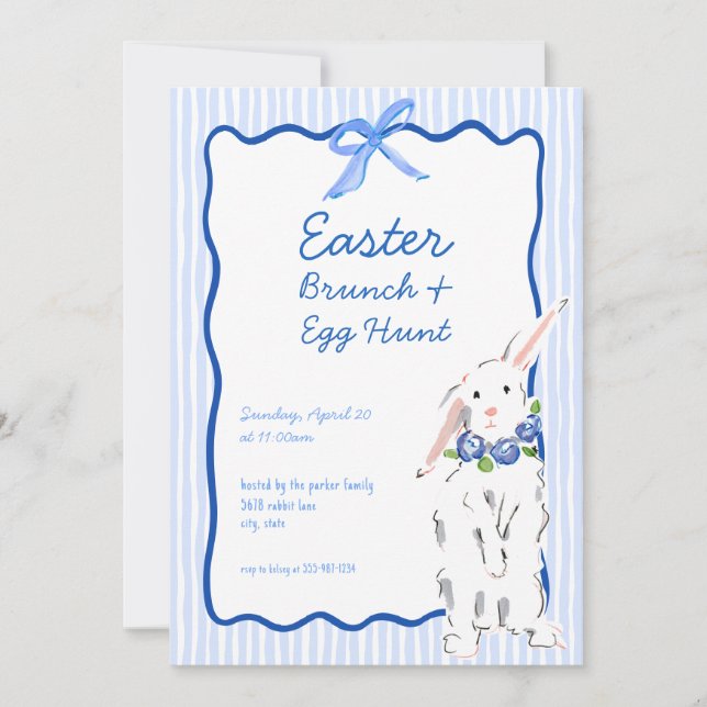 Invitación a la caza de huevos de brunch azul de p (Anverso)