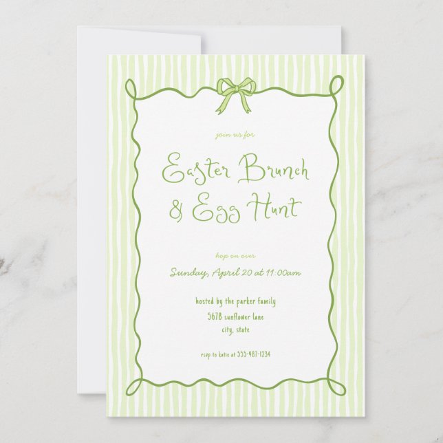 Invitación a la caza de huevos de brunch verde de  (Anverso)