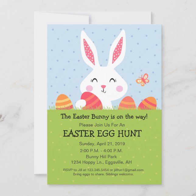 Invitación a la caza de huevos de conejo de Pascua (Anverso)