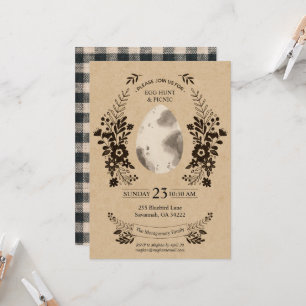 Invitación a la caza de huevos de Gingham Rústica