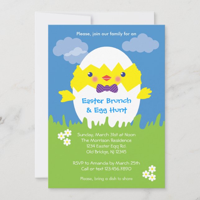 Invitación a la caza de huevos de Pascua (Anverso)
