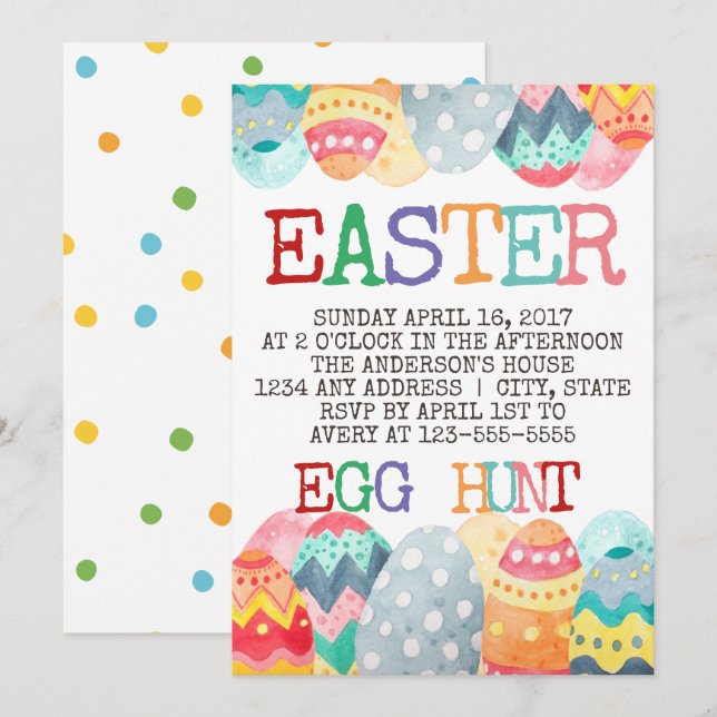 Invitación a la caza de huevos de Pascua acuarela (Anverso / Reverso)