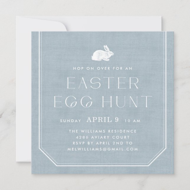 Invitación a la caza de huevos de pascua de conejo (Anverso)