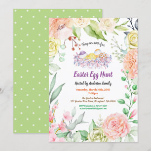 Invitación a la caza de huevos de Pascua.Flor acua