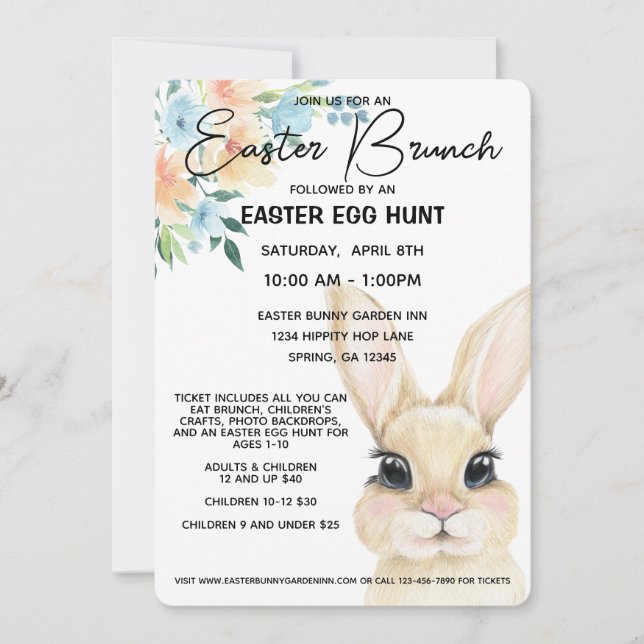 Invitación a la caza de huevos de Pascua y Brunch (Anverso)