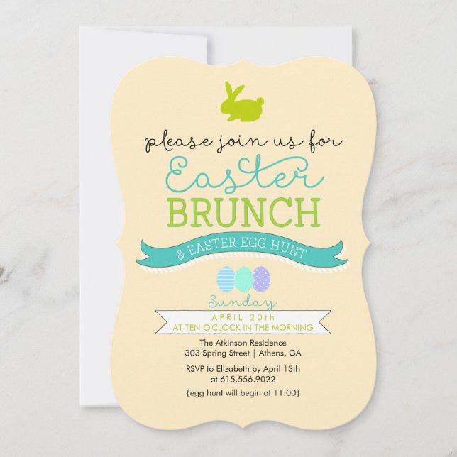 Invitación a la caza de huevos de Pascua y Brunch (Anverso)