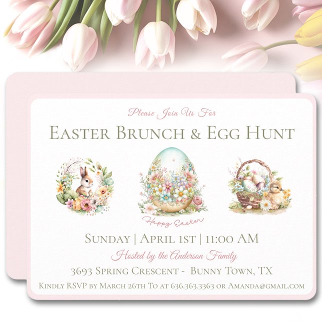 Invitación a la caza de huevos de Watercolor Easte (Watercolor Easter Brunch Egg Hunt Invitation)