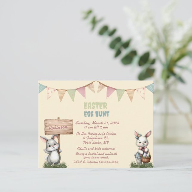 Invitación a la caza de huevos en Pascua (Anverso de pie)