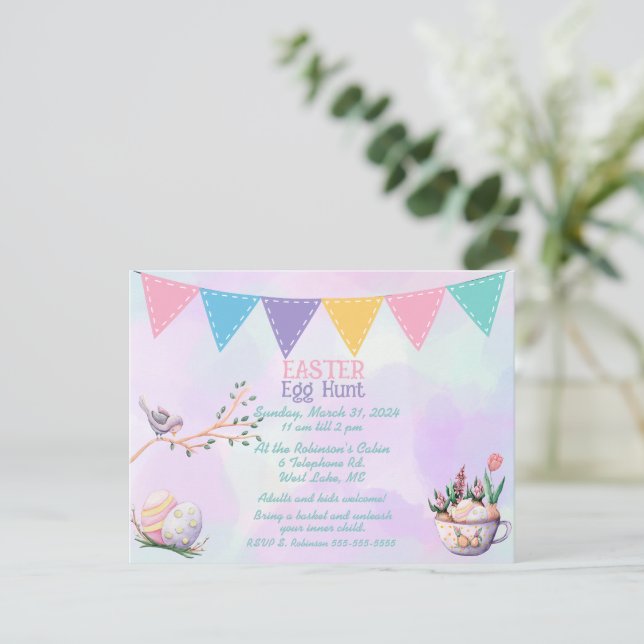 Invitación a la caza de huevos en Pascua (Anverso de pie)