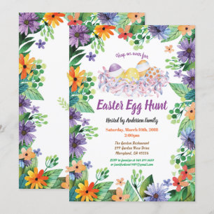 Invitación a la caza de huevos en Pascua. Flores m
