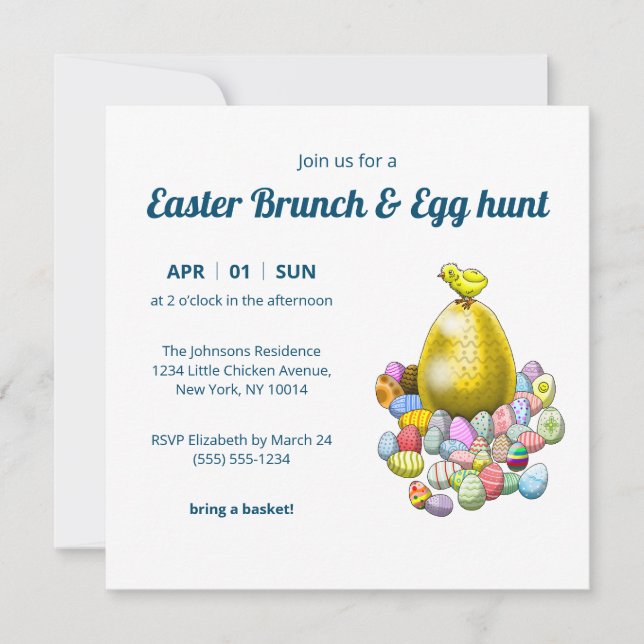 Invitación a la caza de huevos y brunch de Pascua (Anverso)