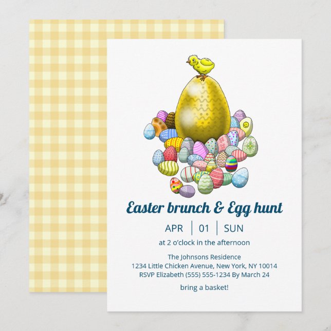 Invitación a la caza de huevos y brunch de Pascua (Anverso / Reverso)