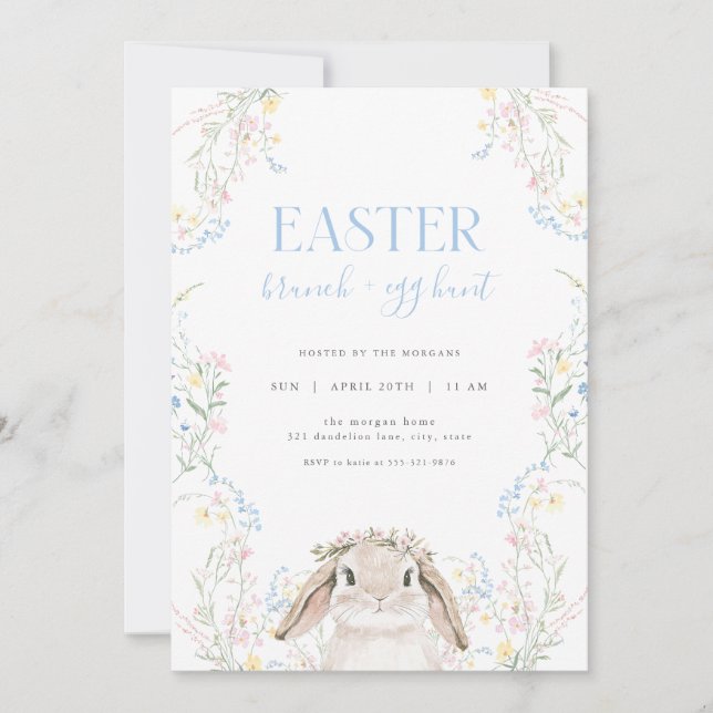 Invitación a la caza de huevos y brunch de pascua (Anverso)