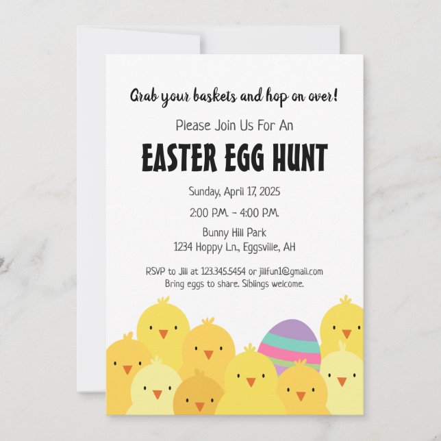 Invitación a la caza de huevos y chicks de Pascua (Anverso)