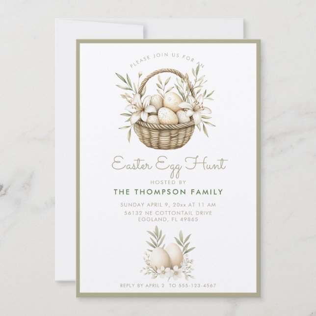 Invitación a la caza neutra de huevos de Pascua (Anverso)