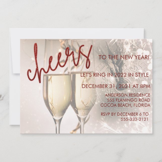 Invitación a la celebración de Año Nuevo con guión (Anverso)