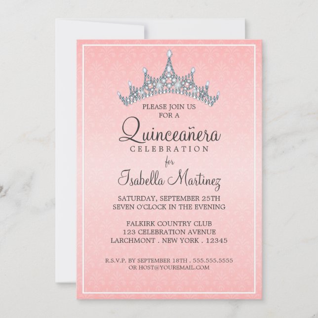 Invitación a la celebración de Glam Tiara Quincean (Anverso)
