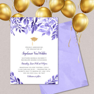 Invitación a la celebración de graduación púrpura